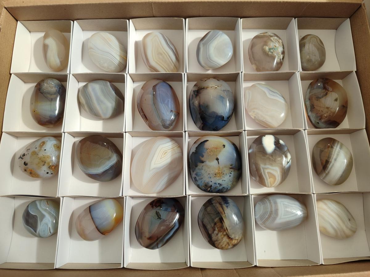 Polished Banded Agate Galets x 24 From Madagascar - Toprock Gemstones and Minerals 