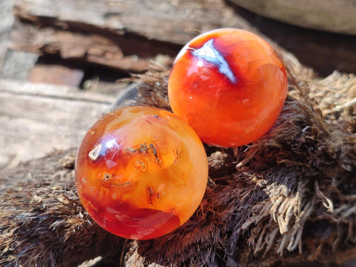Polished Small Carnelian Agate Gemstone Spheres x 20 From Madagascar - Toprock Gemstones and Minerals 