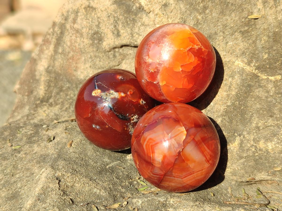 Polished Small Carnelian Agate Gemstone Spheres x 20 From Madagascar - Toprock Gemstones and Minerals 