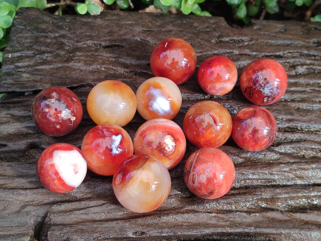Polished Small Carnelian Agate Gemstone Spheres x 20 From Madagascar - Toprock Gemstones and Minerals 