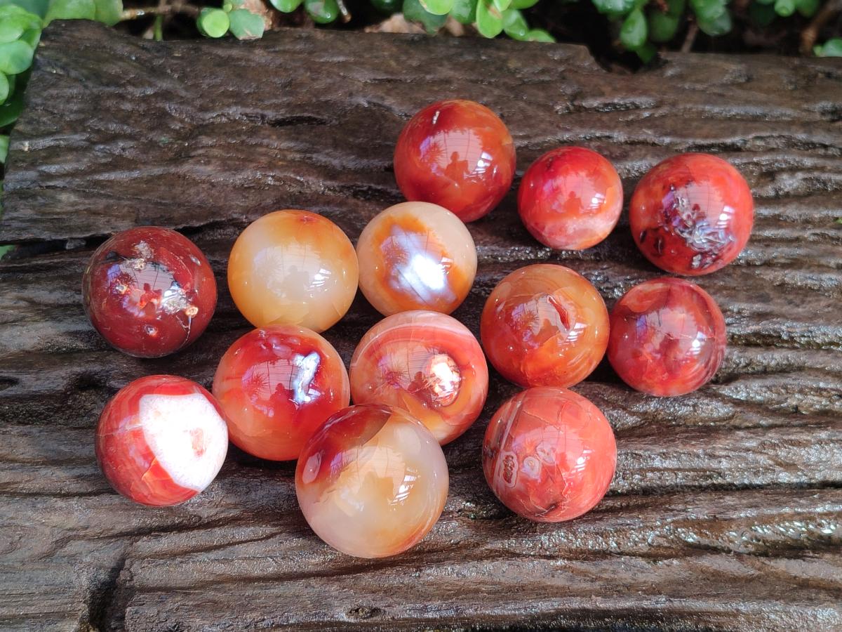 Polished Small Carnelian Agate Gemstone Spheres x 20 From Madagascar - Toprock Gemstones and Minerals 