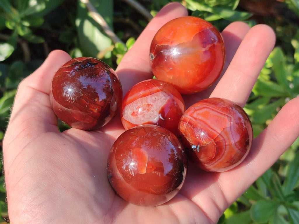 Polished Small Carnelian Agate Gemstone Spheres x 20 From Madagascar - Toprock Gemstones and Minerals 