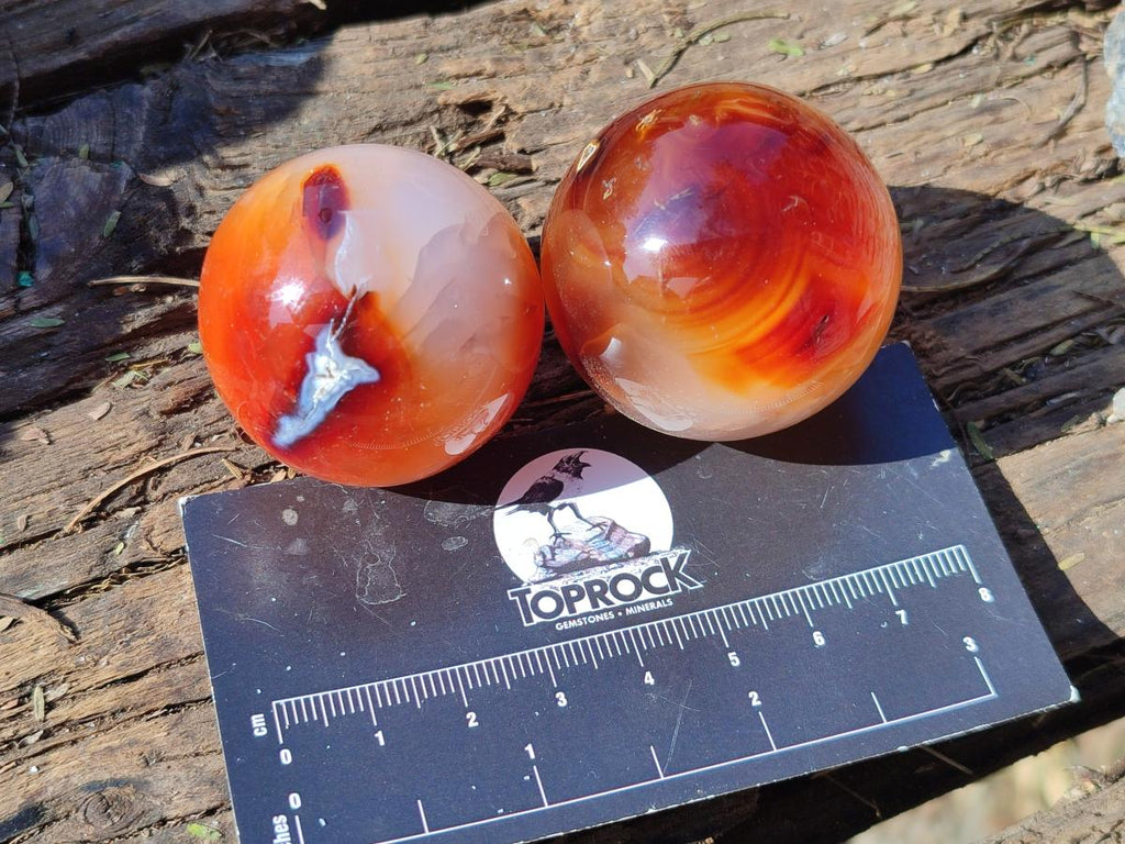 Polished Small Carnelian Agate Gemstone Spheres x 20 From Madagascar - Toprock Gemstones and Minerals 