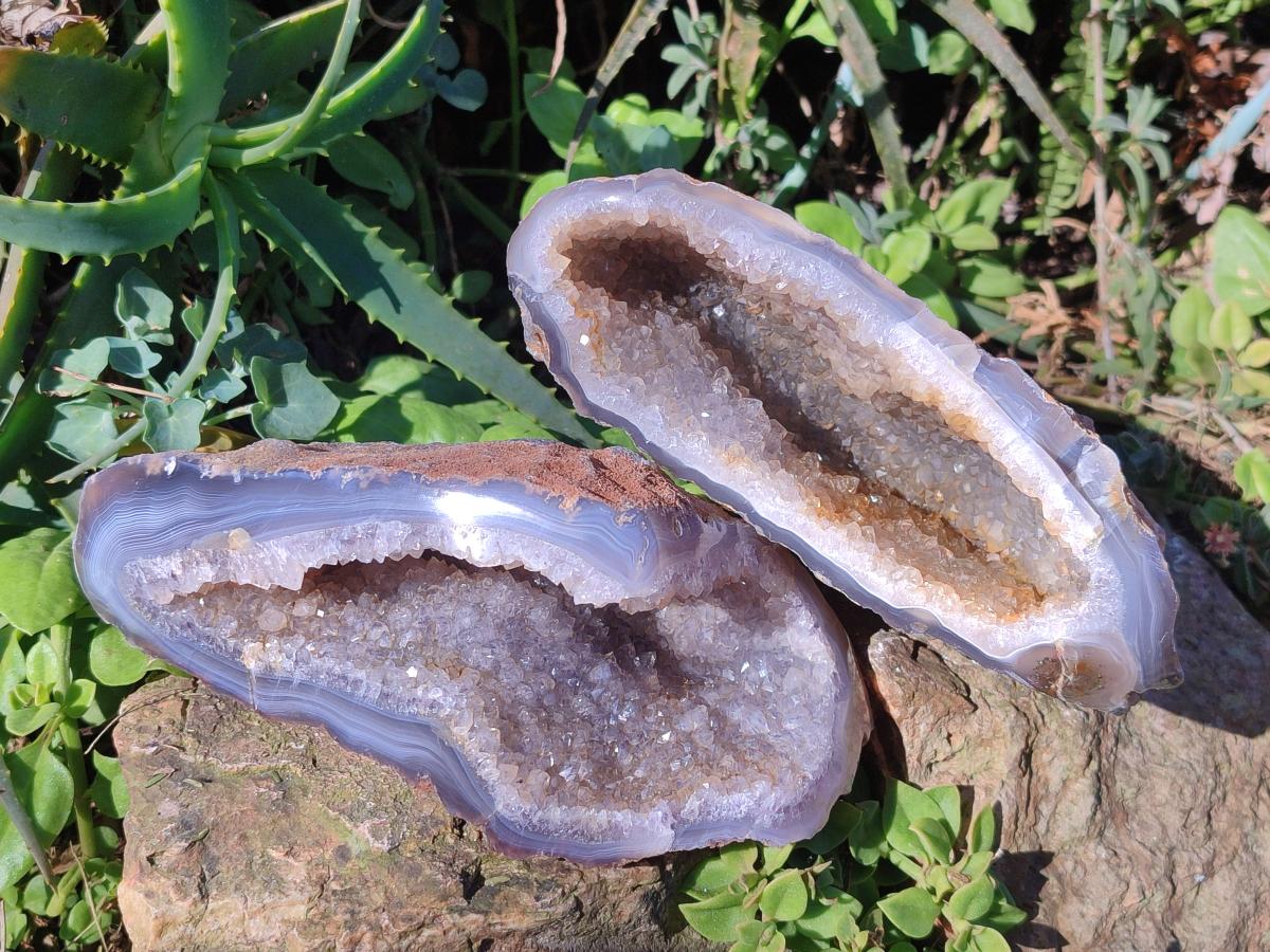 Polished on One Side Agate Amethyst Geodes x 2 From Maintirano, Madagascar - Toprock Gemstones and Minerals 