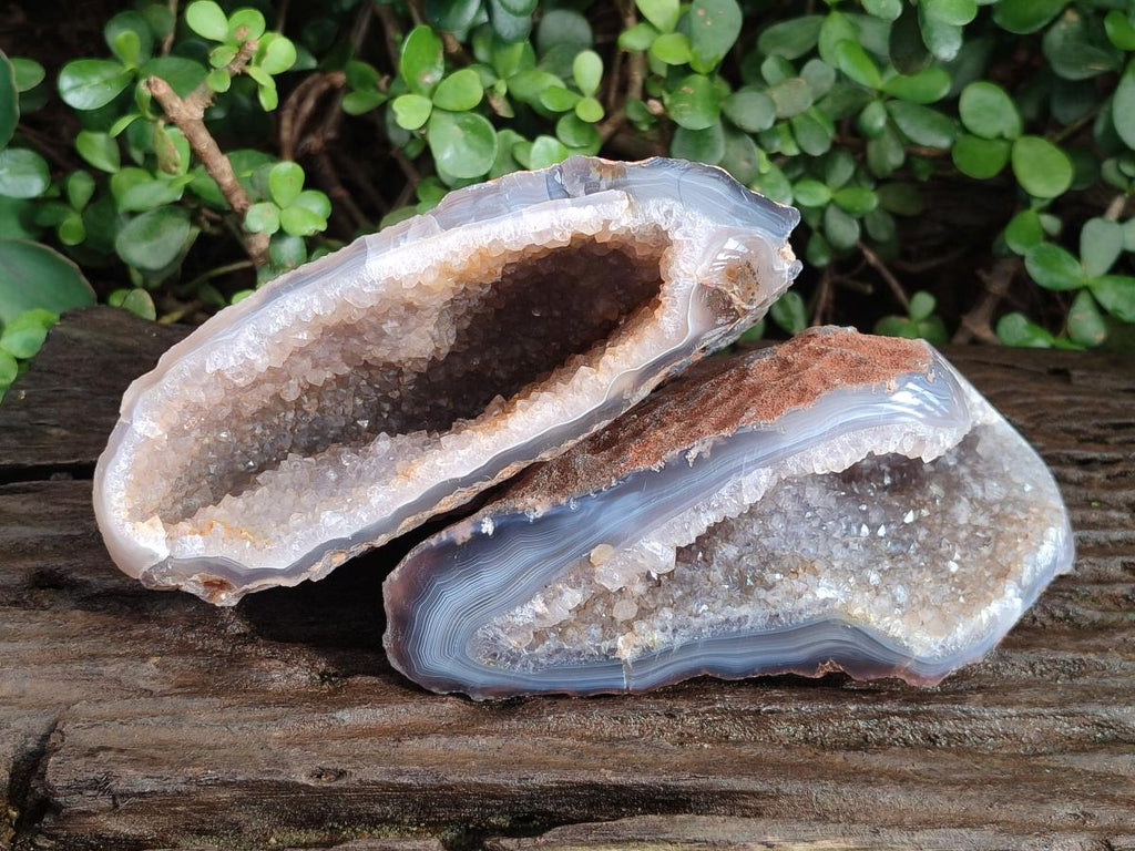 Polished on One Side Agate Amethyst Geodes x 2 From Maintirano, Madagascar - Toprock Gemstones and Minerals 
