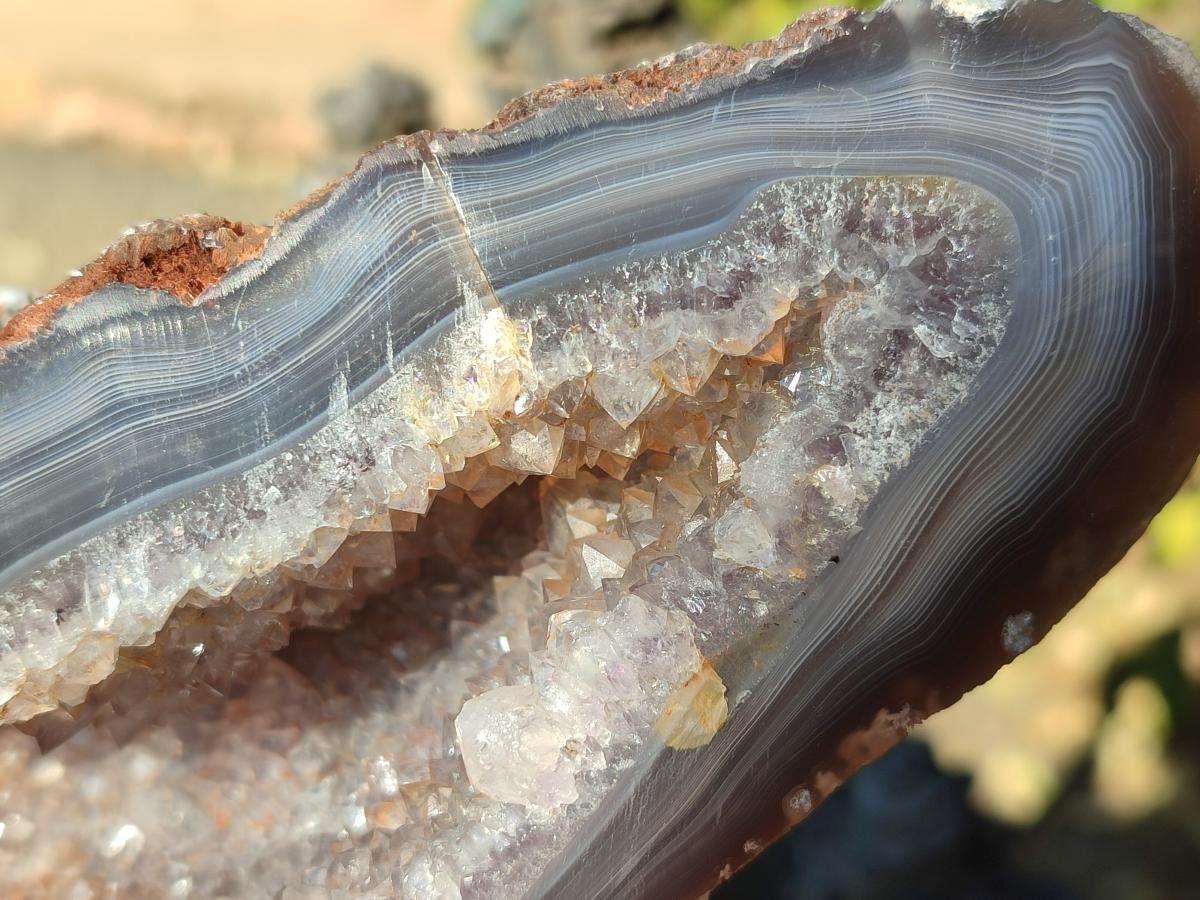 Polished on One Side Agate Amethyst Geodes x 2 From Maintirano, Madagascar - Toprock Gemstones and Minerals 