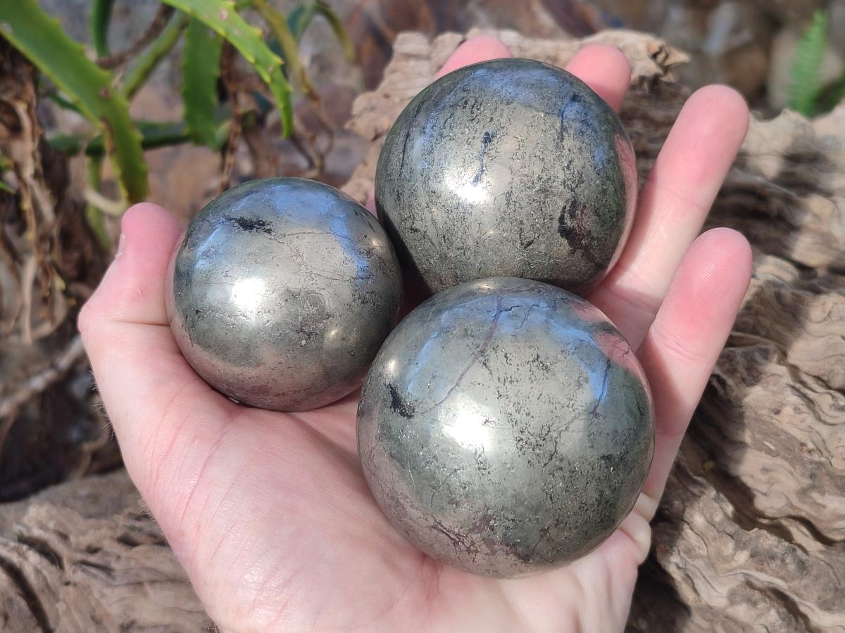 Polished Basalt Pharaoh Stone Spheres x 3 From Iron Duke Mine, Zimbabwe - Toprock Gemstones and Minerals 