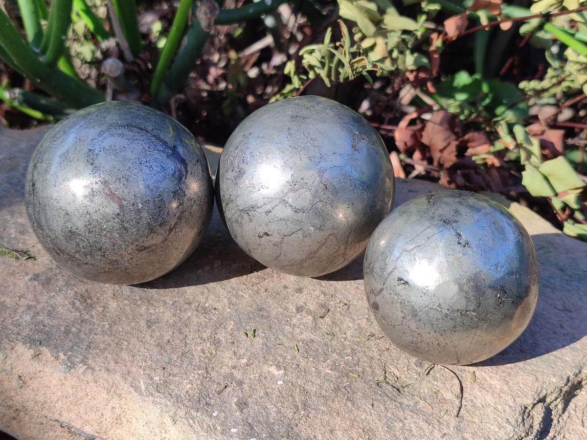 Polished Basalt Pharaoh Stone Spheres x 3 From Iron Duke Mine, Zimbabwe - Toprock Gemstones and Minerals 