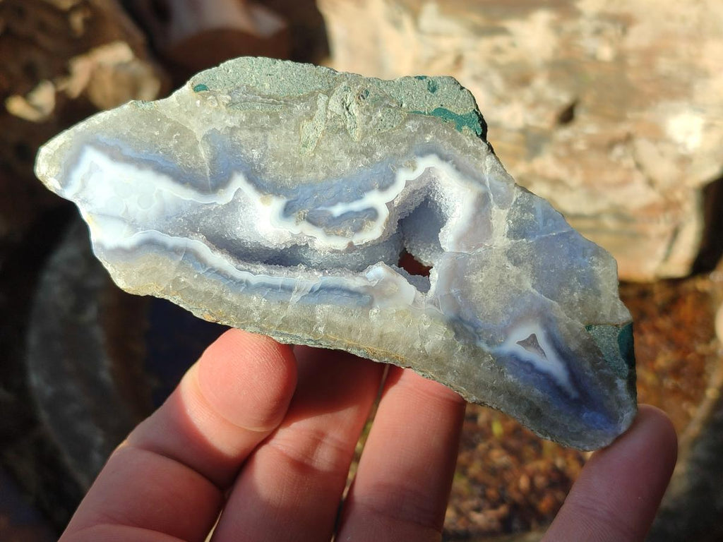 Polished on One Side Blue Lace Agate Geodes x 6 From Nsanje, Malawi - Toprock Gemstones and Minerals 