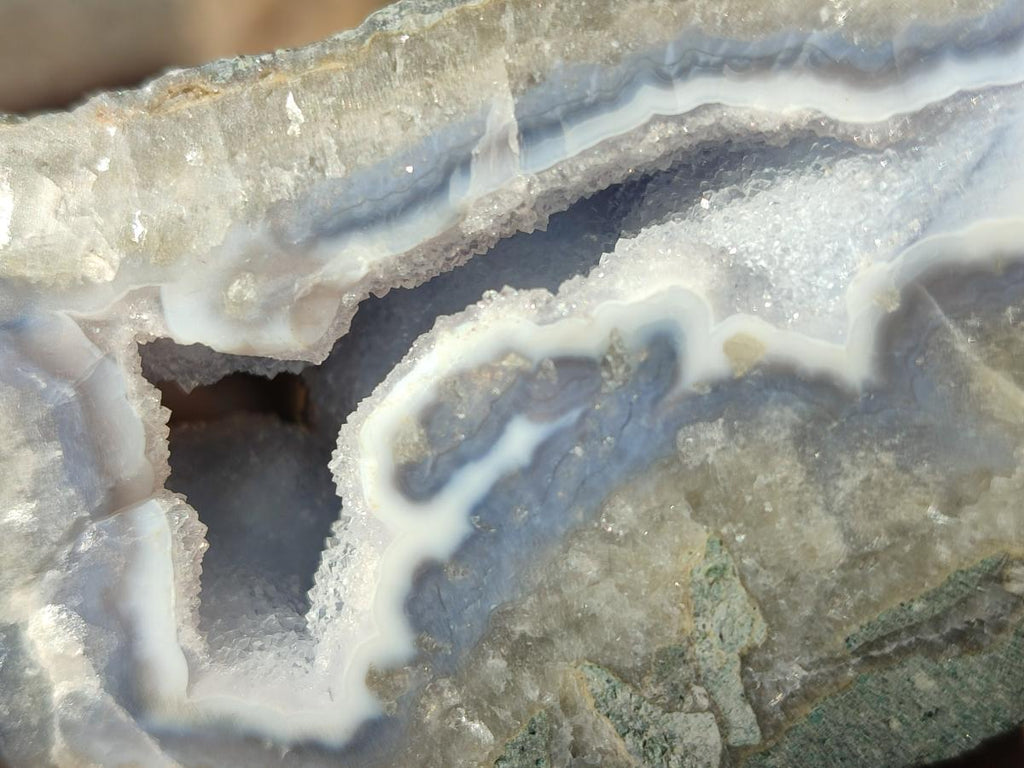 Polished on One Side Blue Lace Agate Geodes x 6 From Nsanje, Malawi - Toprock Gemstones and Minerals 