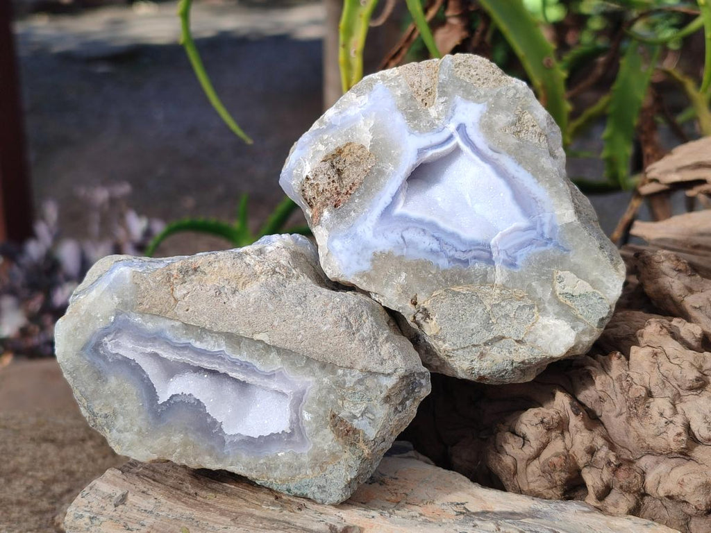 Polished on One Side Blue Lace Agate Geodes x 6 From Nsanje, Malawi - Toprock Gemstones and Minerals 