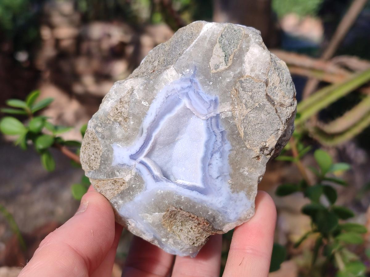 Polished on One Side Blue Lace Agate Geodes x 6 From Nsanje, Malawi - Toprock Gemstones and Minerals 