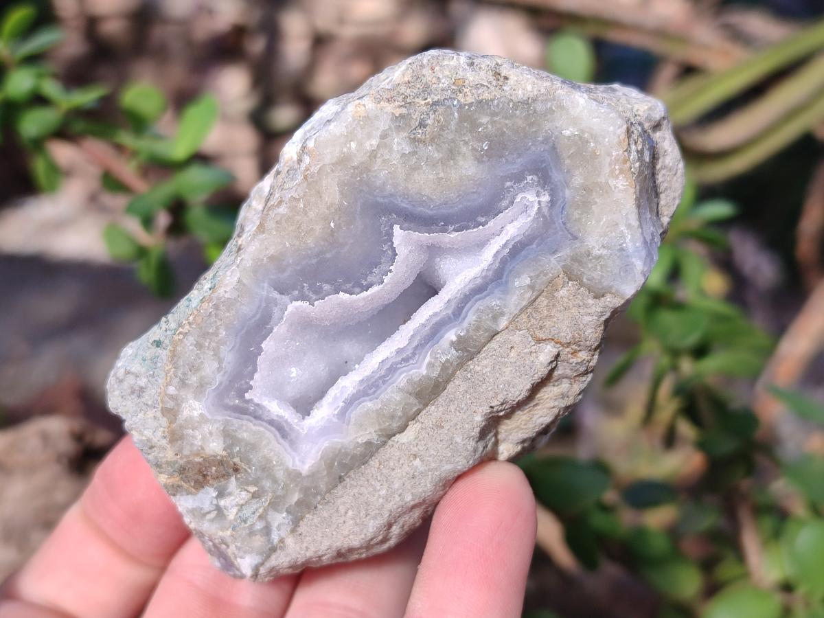 Polished on One Side Blue Lace Agate Geodes x 6 From Nsanje, Malawi - Toprock Gemstones and Minerals 