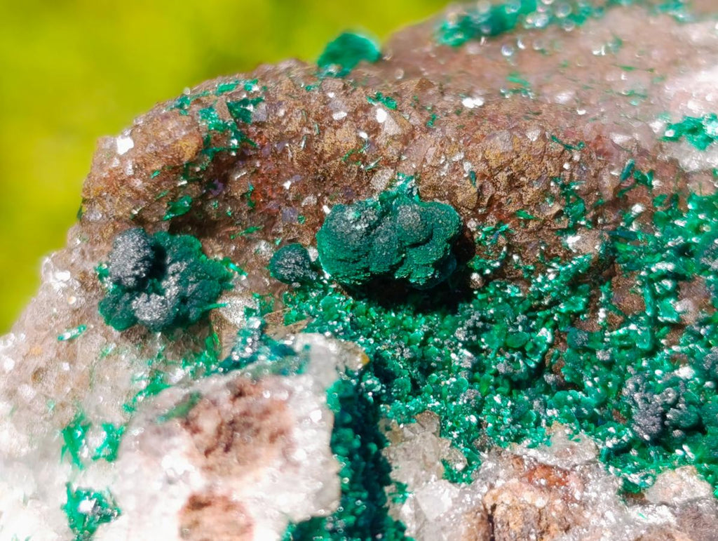 Natural Cabinet Sized Ball Malachite Specimens Coated with Drusy Quartz on Dolomite x 3 From Mindingi Mine, Congo - Toprock Gemstones and Minerals 