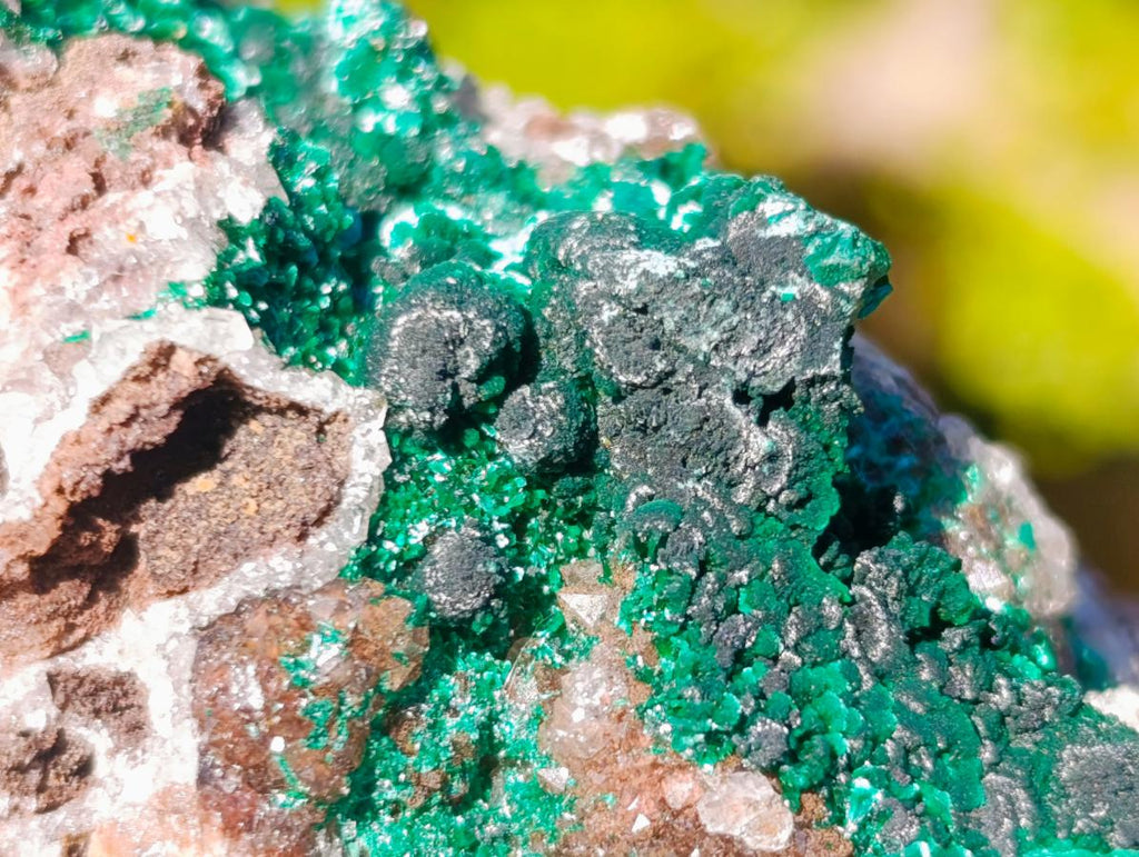 Natural Cabinet Sized Ball Malachite Specimens Coated with Drusy Quartz on Dolomite x 3 From Mindingi Mine, Congo - Toprock Gemstones and Minerals 