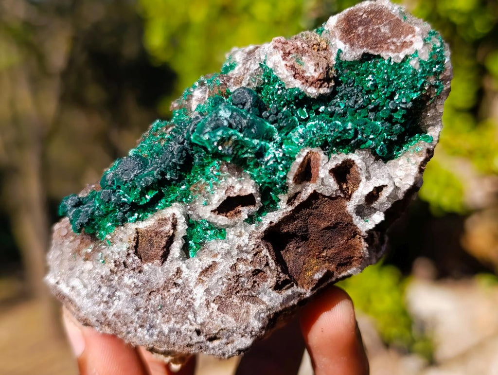 Natural Cabinet Sized Ball Malachite Specimens Coated with Drusy Quartz on Dolomite x 3 From Mindingi Mine, Congo - Toprock Gemstones and Minerals 