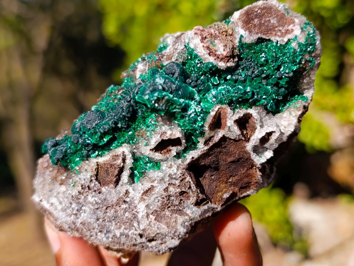 Natural Cabinet Sized Ball Malachite Specimens Coated with Drusy Quartz on Dolomite x 3 From Mindingi Mine, Congo - Toprock Gemstones and Minerals 