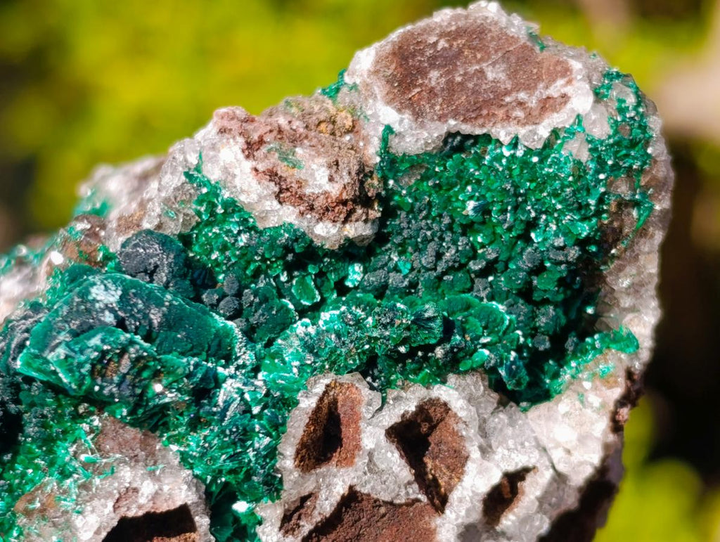 Natural Cabinet Sized Ball Malachite Specimens Coated with Drusy Quartz on Dolomite x 3 From Mindingi Mine, Congo - Toprock Gemstones and Minerals 