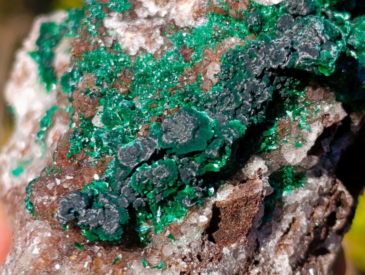 Natural Cabinet Sized Ball Malachite Specimens Coated with Drusy Quartz on Dolomite x 3 From Mindingi Mine, Congo - Toprock Gemstones and Minerals 