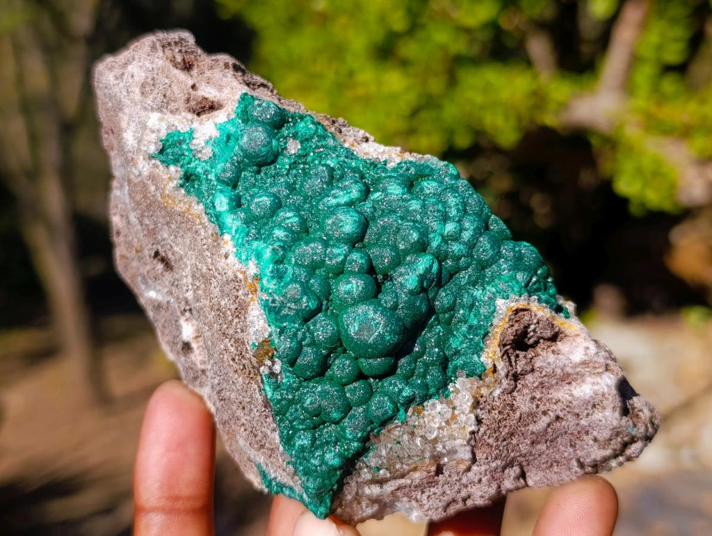 Natural Cabinet Sized Ball Malachite Specimens Coated with Drusy Quartz on Dolomite x 3 From Mindingi Mine, Congo - Toprock Gemstones and Minerals 