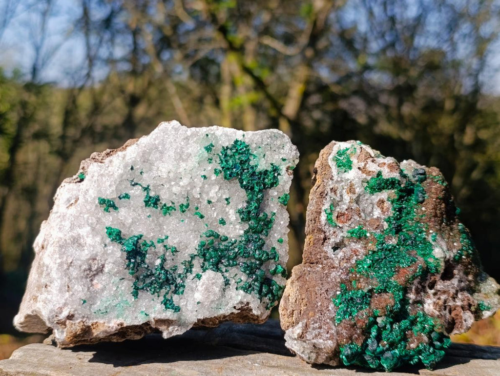 Natural Cabinet Sized Ball Malachite Specimens Coated with Drusy Quartz on Dolomite x 3 From Mindingi Mine, Congo - Toprock Gemstones and Minerals 