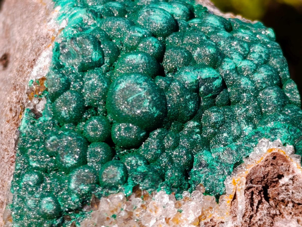 Natural Cabinet Sized Ball Malachite Specimens Coated with Drusy Quartz on Dolomite x 3 From Mindingi Mine, Congo - Toprock Gemstones and Minerals 