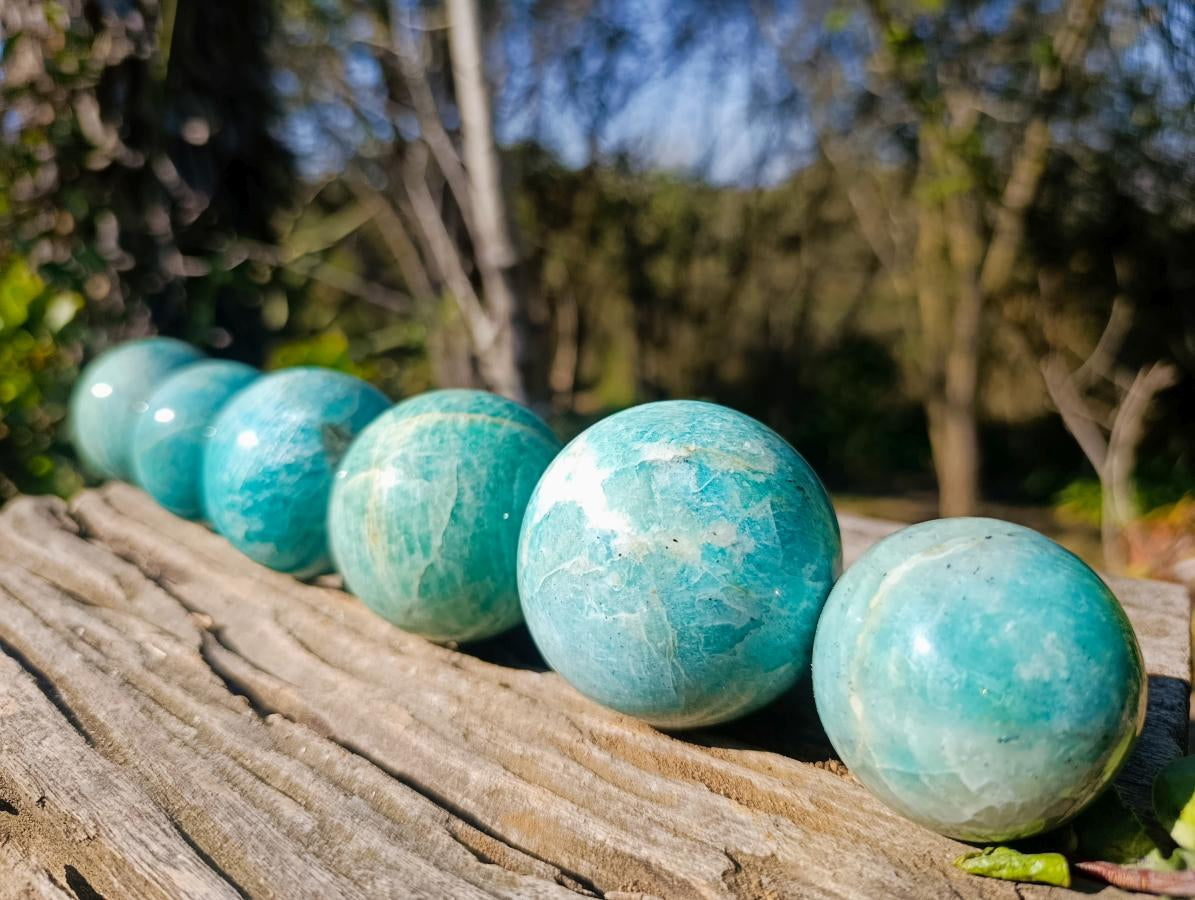Polished Amazonite Spheres x 6 From Madagascar - Toprock Gemstones and Minerals 