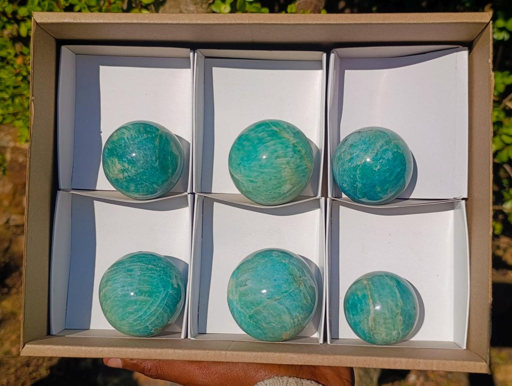 Polished Amazonite Spheres x 6 From Madagascar - Toprock Gemstones and Minerals 