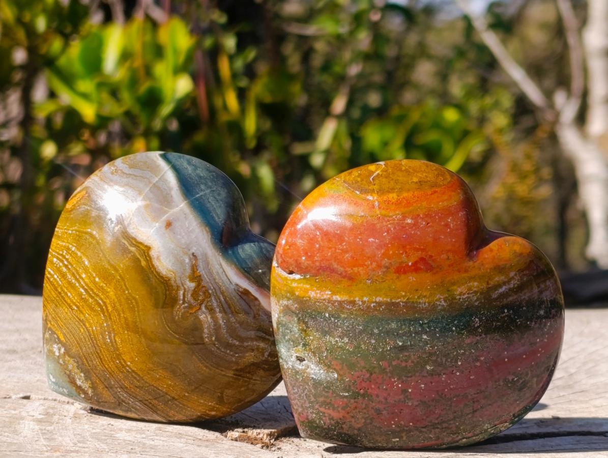 Polished Ocean Jasper Hearts x 6 From Northwest Coast, Madagascar - Toprock Gemstones and Minerals 