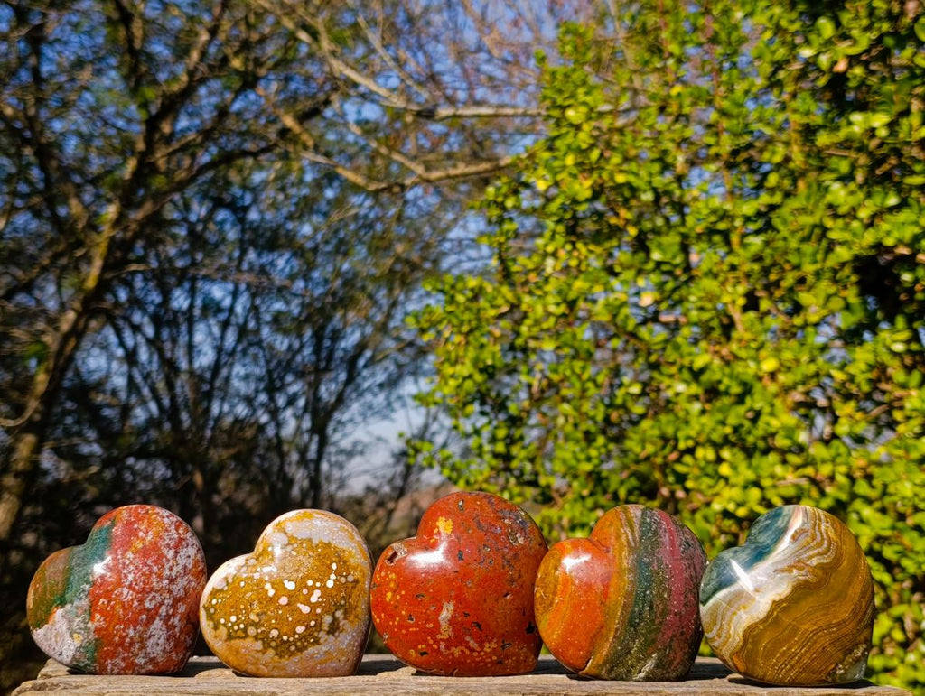 Polished Ocean Jasper Hearts x 6 From Northwest Coast, Madagascar - Toprock Gemstones and Minerals 