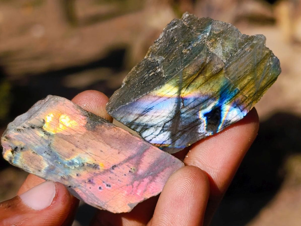 Polished One Side Labradorite Slices x 70 From Madagascar - Toprock Gemstones and Minerals 