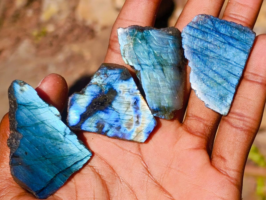 Polished One Side Labradorite Slices x 70 From Madagascar - Toprock Gemstones and Minerals 