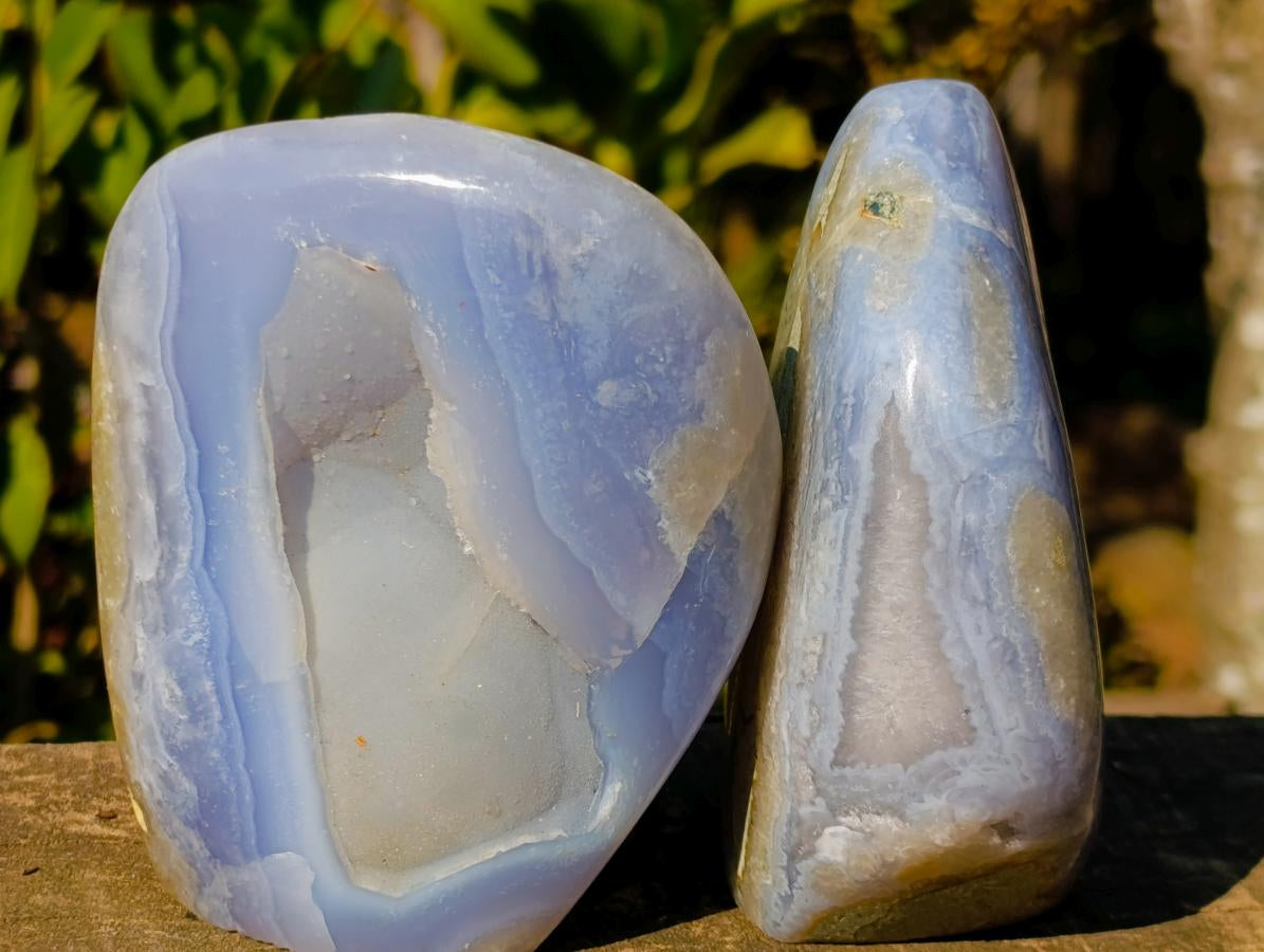 Polished Blue Lace Agate Standing Display Pieces x 2 From Nsanje, Malawi - Toprock Gemstones and Minerals 