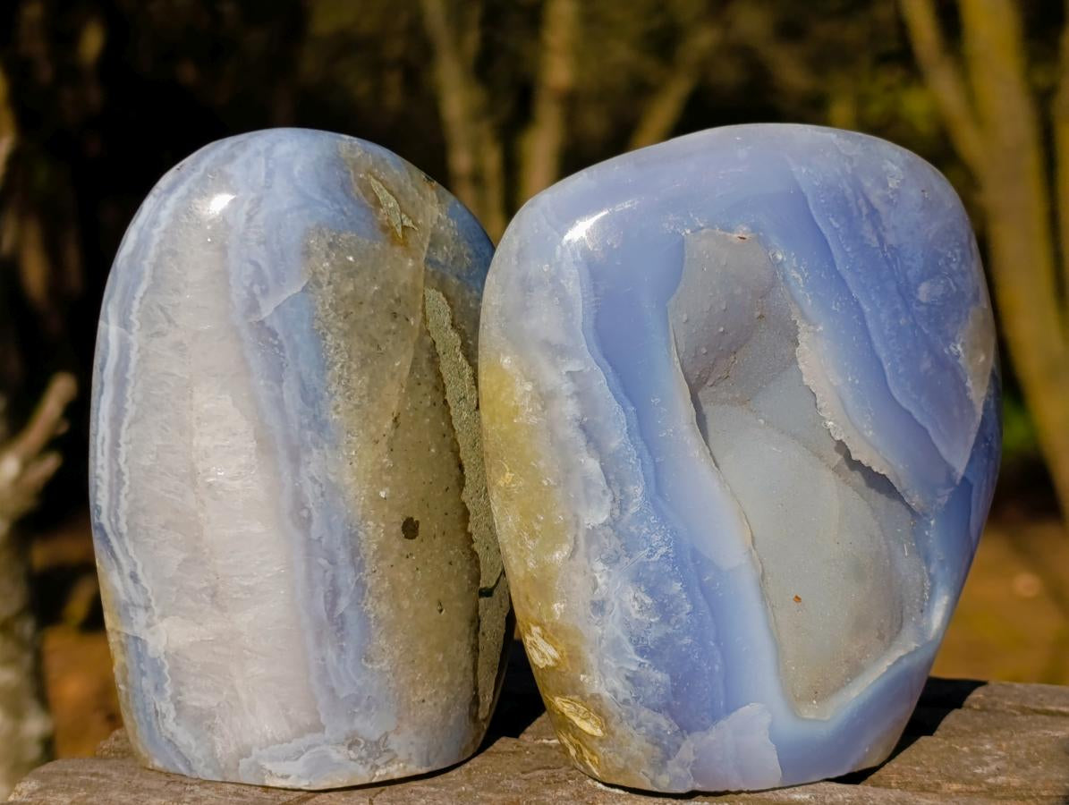 Polished Blue Lace Agate Standing Display Pieces x 2 From Nsanje, Malawi - Toprock Gemstones and Minerals 