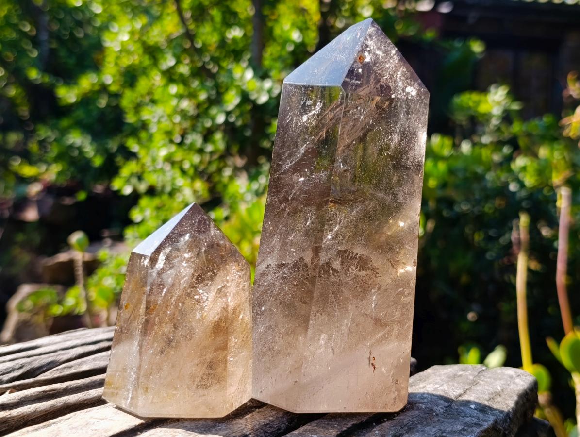 Polished Smokey Quartz Crystals x 2 From Madagascar - Toprock Gemstones and Minerals 