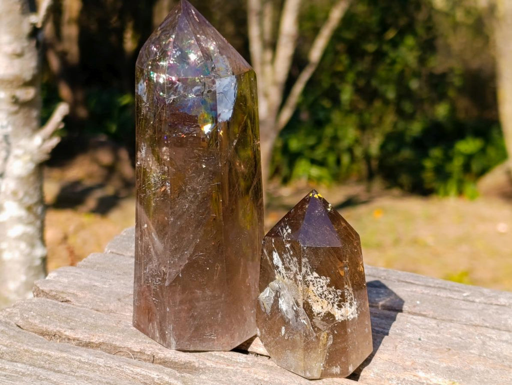 Polished Smokey Quartz Crystals x 2 From Madagascar - Toprock Gemstones and Minerals 