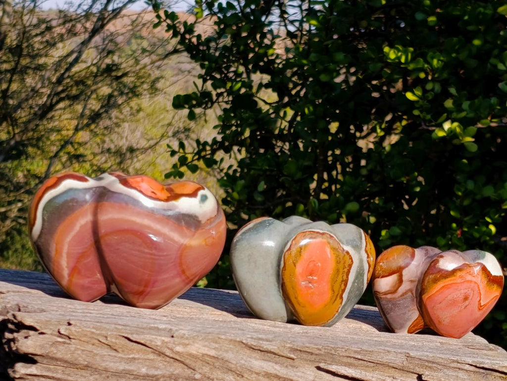 Polished Polychrome Jasper Twin Hearts x 3 From NW Coast, Madagascar - Toprock Gemstones and Minerals 