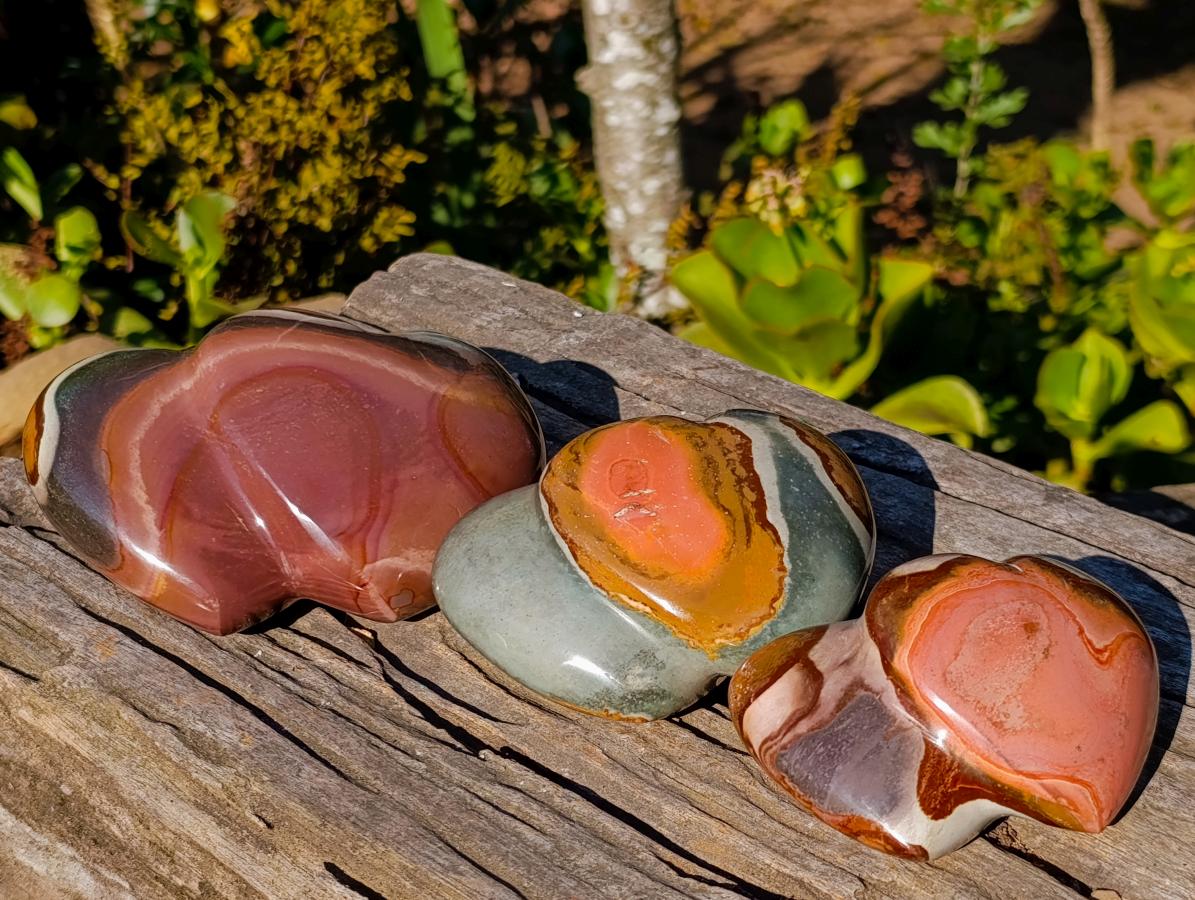 Polished Polychrome Jasper Twin Hearts x 3 From NW Coast, Madagascar - Toprock Gemstones and Minerals 