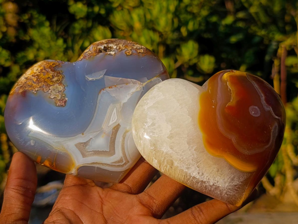 Polished Large Lemur Island Carnelian Agate Crystalline Hearts x 6 From Nosy Varika, Madagascar - Toprock Gemstones and Minerals 