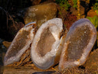 Polished and Natural Agate with Crystalline Geode Centres x 3 From Maintirano, Madagascar - Toprock Gemstones and Minerals 