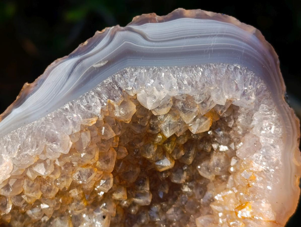 Polished and Natural Agate with Crystalline Geode Centres x 3 From Maintirano, Madagascar - Toprock Gemstones and Minerals 