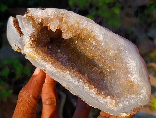 Polished and Natural Agate with Crystalline Geode Centres x 3 From Maintirano, Madagascar - Toprock Gemstones and Minerals 