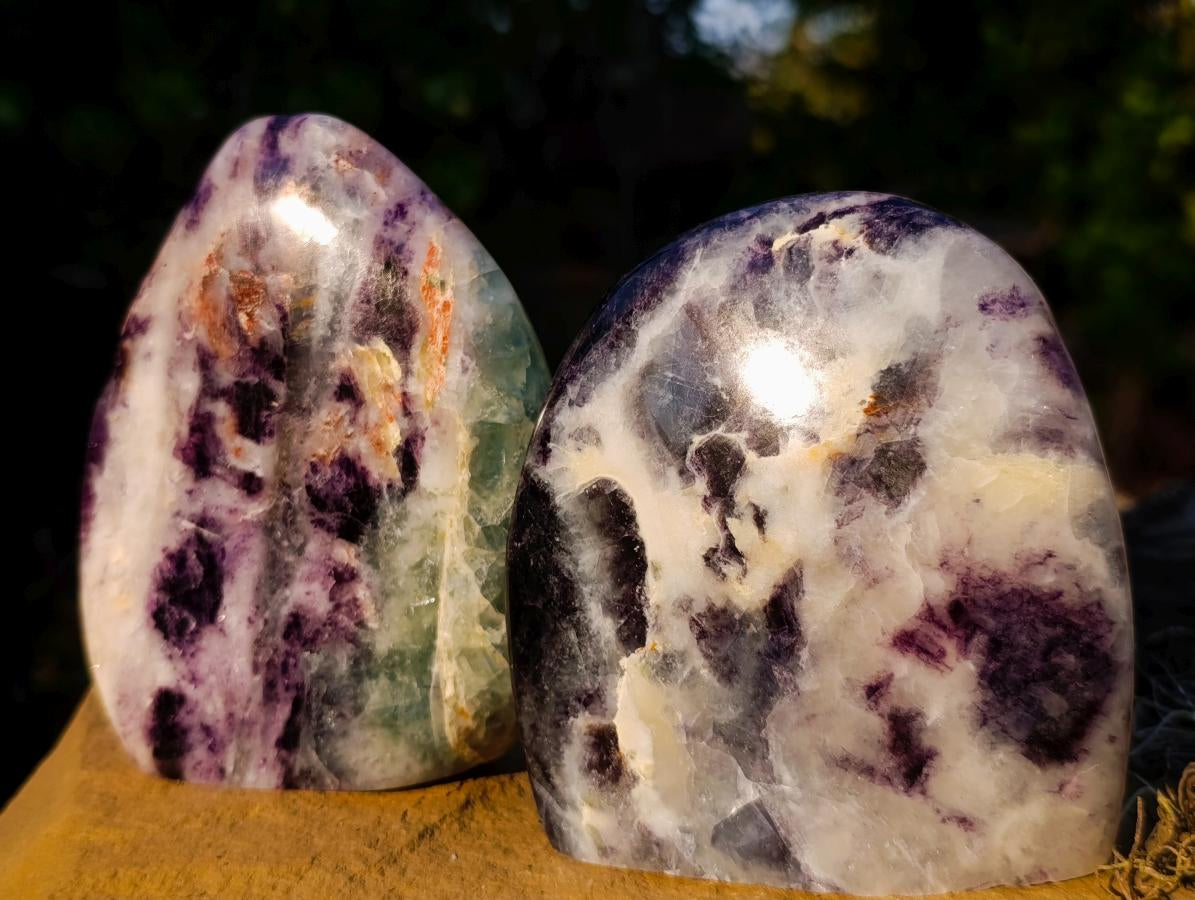 Polished Watermelon Fluorite Standing Display Pieces x 3 From Uis, Namibia - Toprock Gemstones and Minerals 