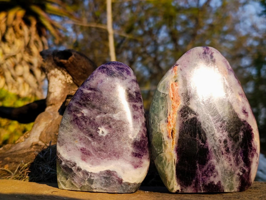 Polished Watermelon Fluorite Standing Display Pieces x 3 From Uis, Namibia - Toprock Gemstones and Minerals 