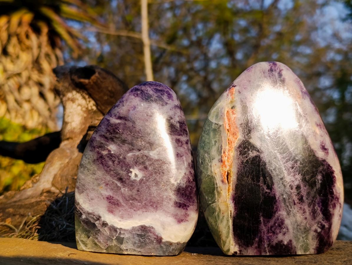 Polished Watermelon Fluorite Standing Display Pieces x 3 From Uis, Namibia - Toprock Gemstones and Minerals 