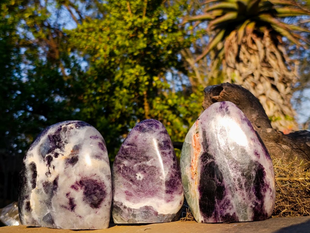 Polished Watermelon Fluorite Standing Display Pieces x 3 From Uis, Namibia - Toprock Gemstones and Minerals 
