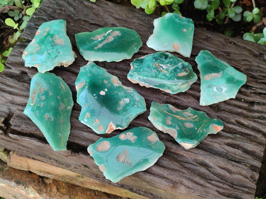 Polished on One Side Mtorolite Chrysoprase Slices x 12 From Mutorashanga, Zimbabwe - Toprock Gemstones and Minerals 