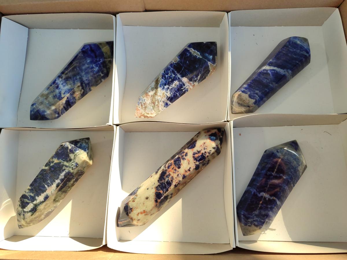 Polished Double Terminated Sodalite Crystals x 6 From Kunene River, Namibia - Toprock Gemstones and Minerals 