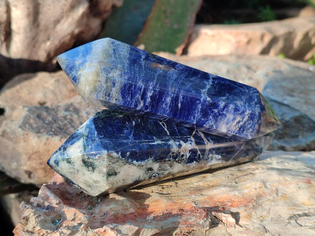 Polished Double Terminated Sodalite Crystals x 6 From Kunene River, Namibia - Toprock Gemstones and Minerals 