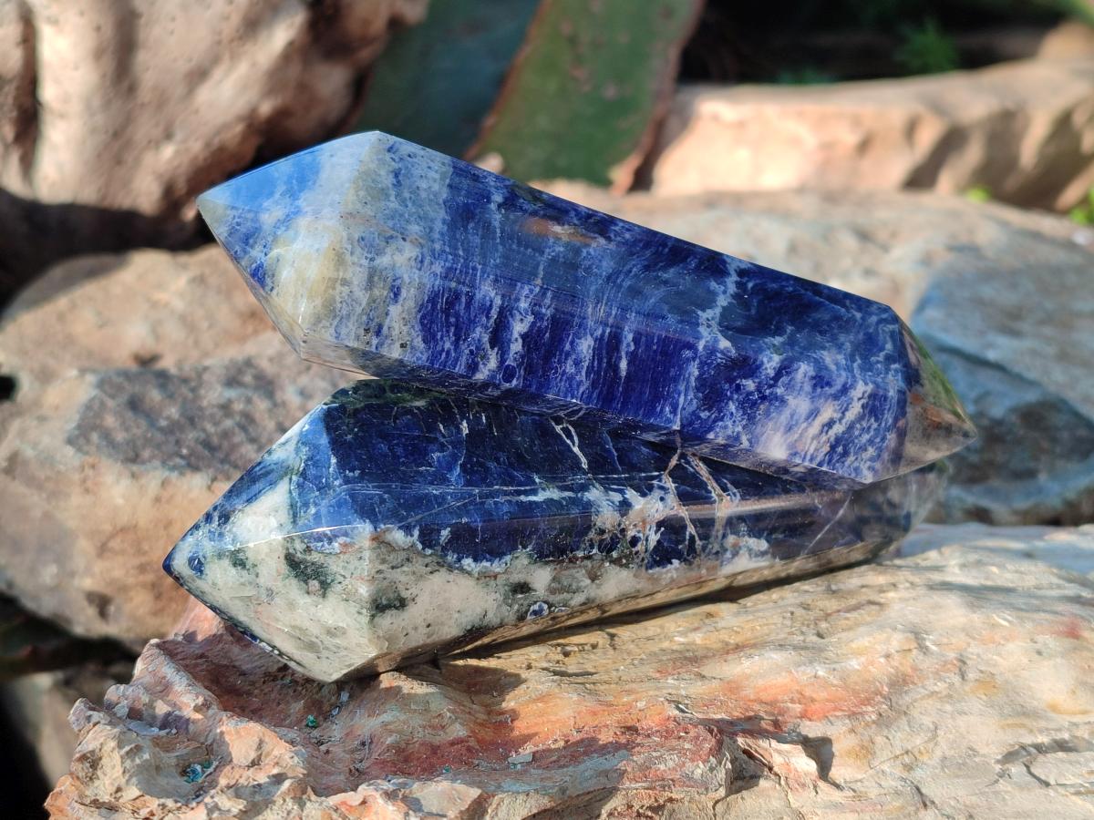Polished Double Terminated Sodalite Crystals x 6 From Kunene River, Namibia - Toprock Gemstones and Minerals 